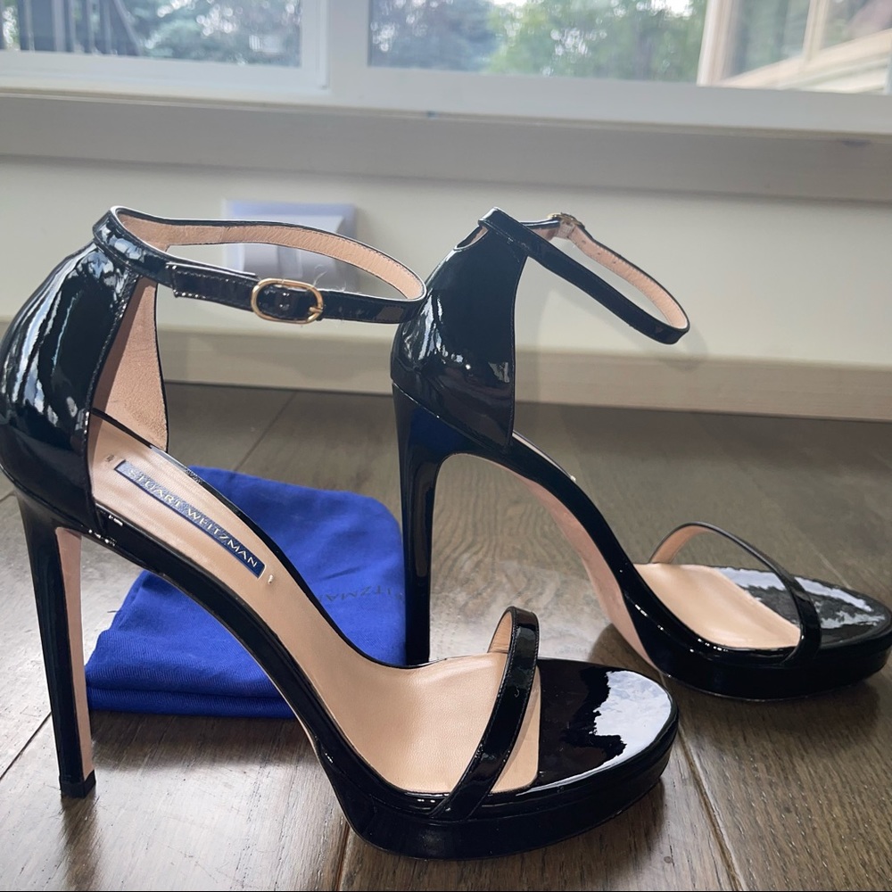 Stuart Weitzman Nudist Disco Sandal in Black Patent - Picture 3 of 5